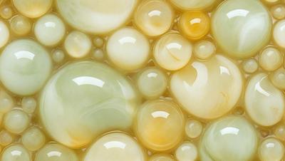The primary subject of the image is a close-up of a bubble, which is surrounded by other bubbles. The setting is a yellow and green liquid, which could be a soap bubble or a similar substance. The visual style appears to be a close-up of a bubble, possibly a digital art or illustration. The colors and mood of the image are predominantly yellow and green, creating a warm and lively atmosphere.