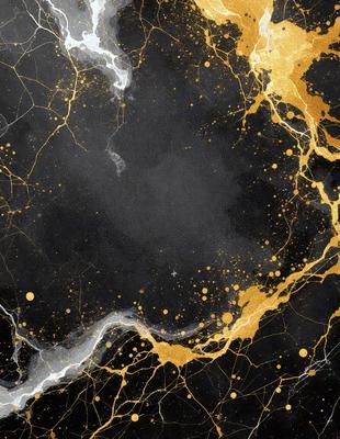 The primary subject of the image is a black and gold painting, which features a gold background with black spots. The setting is a black and gold background, and the visual style is a painting. The dominant colors are black and gold, creating a rich and luxurious atmosphere.