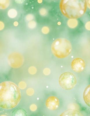 The primary subject of the image is a collection of yellow and green bubbles floating in a green background. The setting appears to be a digital art or illustration, with a patterned background and a visually appealing color scheme. The overall atmosphere is lively and vibrant, with the bubbles creating a sense of movement and energy.