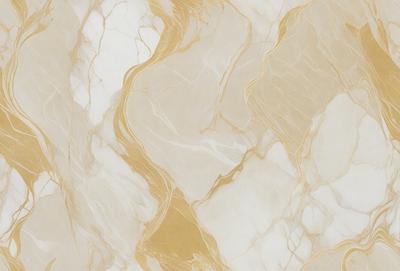 The primary subject of the image is a marble wall with a gold-colored pattern. The setting is a room with a white marble floor. The visual style is a close-up of the marble wall, showcasing its intricate design. The colors and mood of the image are predominantly white and gold, creating a luxurious and elegant atmosphere.