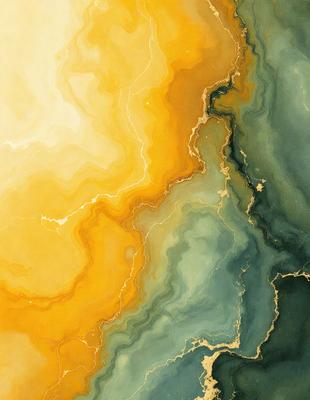 The primary subject of the image is a painting featuring a yellow and blue color scheme. The setting is a canvas, and the visual style is a painting. The dominant colors are yellow and blue, creating a vibrant and lively atmosphere.