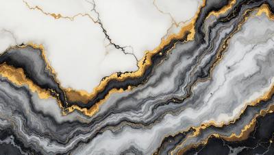 The primary subject of the image is a marble countertop with a gold and black pattern. The setting is a kitchen, and the visual style is a close-up of the marble countertop. The dominant colors are gold and black, creating a luxurious and elegant atmosphere.