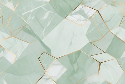 The primary subject of the image is a marble tile pattern. The setting is a marble tile wall, and the visual style is a close-up of the tile pattern. The dominant colors are green and white, creating a clean and elegant atmosphere.