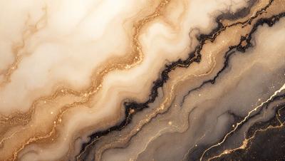 The primary subject of the image is a marble-like surface with a gold and black color scheme. The setting is a close-up of the marble, showcasing its intricate patterns and textures. The visual style is a combination of natural and artificial elements, creating a unique and eye-catching design. The colors and mood of the image are rich and luxurious, evoking a sense of sophistication and elegance.