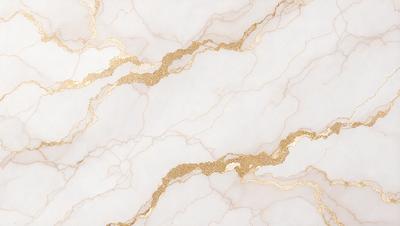 The primary subject of the image is a marble wall with gold accents. The setting is a room with a white marble surface. The visual style is a close-up of the marble wall, showcasing the gold accents. The colors and mood of the image are predominantly white and gold, creating a luxurious and elegant atmosphere.