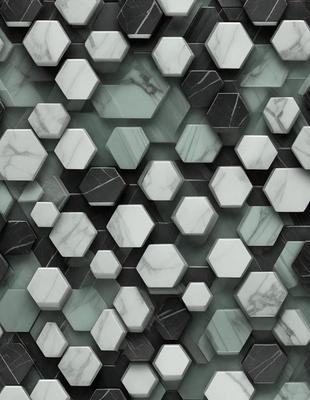 The primary subject of the image is a pattern of black and white marble tiles. The setting is a wall with a black and white marble pattern. The visual style is a close-up of the marble tiles, showcasing the intricate design. The colors and mood of the image are predominantly black and white, giving it a classic and elegant appearance.
