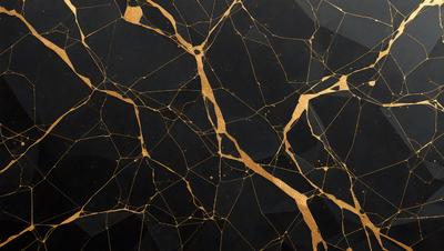The primary subject of the image is a close-up of a black and gold marble wall. The setting is a room with a black background, and the visual style is a photo. The dominant colors are black and gold, creating a luxurious and elegant atmosphere.