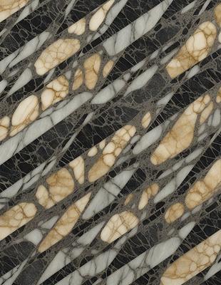 The primary subject of the image is a marble tile with a pattern of white and brown. The setting is a black and white background, which adds a contrasting effect to the marble tile. The visual style is a close-up of the marble tile, showcasing its intricate pattern. The colors and mood of the image are predominantly black and white, giving it a classic and elegant appearance.