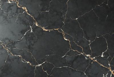 The primary subject of the image is a black and gold marble wall. The setting is a room with a black and gold marble wall, which serves as the background. The visual style is a close-up of the marble wall, showcasing its intricate patterns and textures. The colors and mood of the image are predominantly black and gold, giving it a luxurious and elegant appearance.