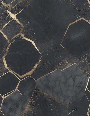 The primary subject of the image is a black and gold marble tile. The setting is a black and gold marble tile floor, which serves as the background. The visual style is a close-up of the marble tile, showcasing its intricate design. The colors and mood of the image are predominantly black and gold, giving it a luxurious and elegant appearance.