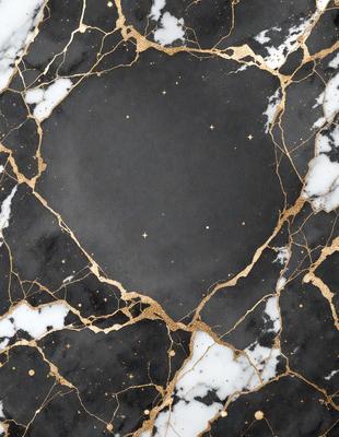 The primary subject of the image is a black and gold marble countertop. The setting is a kitchen, with the countertop being the main focus of the scene. The visual style is a close-up of the marble countertop, showcasing its intricate patterns and textures. The dominant colors are black and gold, creating a luxurious and elegant atmosphere.