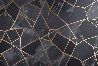 The primary subject of the image is a black and gold marble patterned wall. The setting is a room with a black and gold marble floor. The visual style is a close-up of the marble pattern, showcasing the intricate design. The colors and mood of the image are predominantly black and gold, creating a luxurious and elegant atmosphere.