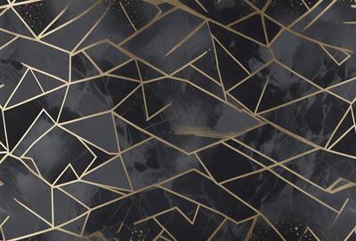 The primary subject of the image is a black and gold marble pattern. The setting is a black background, and the visual style appears to be a combination of a photo and digital art. The colors and mood of the image are dark and sophisticated, with the gold accents adding a touch of luxury.