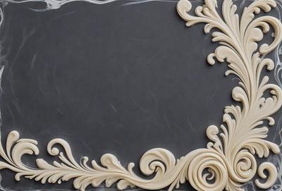 The primary subject of the image is a decorative frame with a white background. The frame features a design with swirls and scrolls, giving it an elegant and ornate appearance. The setting is a gray background, which contrasts with the white frame, creating a visually appealing composition. The visual style of the image is a combination of digital art and illustration, as it showcases the intricate details of the frame design. The colors and mood of the image are predominantly white and gray, giving it a clean and