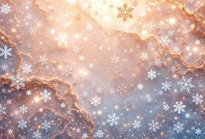 Primary subject: Snowflakes
Setting/background: Sky
Visual style: Digital art
Colors and mood: White, blue, and orange