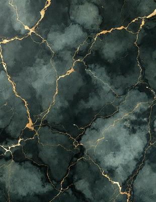 The primary subject of the image is a marble-like surface with a gold-like pattern. The setting is a dark room, and the visual style appears to be a combination of a photo and a drawing. The colors and mood of the image are dark and moody, with the gold-like pattern adding a touch of warmth to the overall atmosphere.