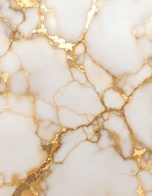 The primary subject of the image is a marble surface with gold veins. The setting is a white marble countertop, and the visual style is a close-up of the marble surface. The colors and mood of the image are predominantly white and gold, giving it a luxurious and elegant appearance.
