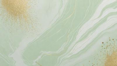 The primary subject of the image is a marble-like surface with a gold-like pattern. The setting is a bathroom, and the visual style is a combination of a photo and digital art. The dominant colors are gold and green, creating a luxurious and elegant atmosphere.