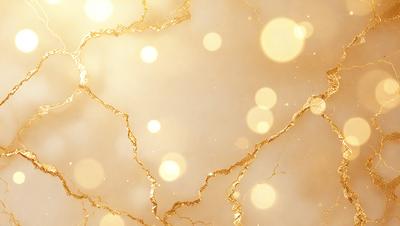 The primary subject of the image is a gold-colored wall with a pattern of gold stars. The setting is a room with a white background, and the visual style appears to be a combination of a photo and digital art. The dominant colors are gold and white, creating a warm and inviting atmosphere.