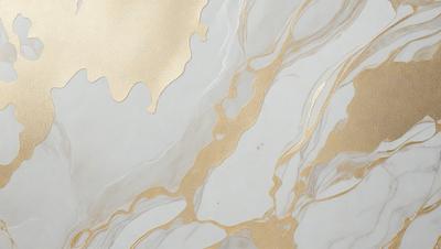 The primary subject of the image is a marble countertop with a gold-colored pattern. The setting is a kitchen, and the visual style is a close-up of the countertop. The colors and mood of the image are warm and elegant, with the gold pattern adding a touch of luxury to the marble surface.