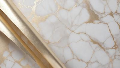 The primary subject of the image is a gold pen, which is placed on a marble surface. The setting is a white marble countertop, and the visual style is a close-up of the pen on the marble. The colors and mood of the image are predominantly white and gold, giving it a luxurious and elegant appearance.
