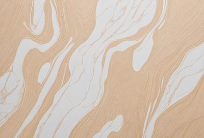 The primary subject of the image is a wall with a unique and intricate design. The setting is a room with a white wall, and the visual style appears to be a combination of a photo and a digital art or illustration. The colors and mood of the image are predominantly white, with a touch of brown, creating a clean and elegant atmosphere.