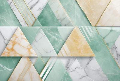 The primary subject of the image is a patterned wall made of marble. The setting is a room with a green and white marble wall, which is the main focus of the image. The visual style is a combination of digital art and illustration, creating a unique and artistic representation of the marble wall. The dominant colors are green and white, giving the wall a clean and elegant appearance.
