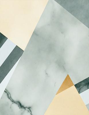 The primary subject of the image is a marble surface with a pattern of triangles. The setting is a cloudy sky, and the visual style is a combination of photo and digital art. The dominant colors are gray and white, with a slightly moody atmosphere.
