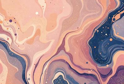 The primary subject of the image is a painting or drawing of a colorful, swirling, and abstract design. The setting is a canvas or paper, and the visual style is a combination of digital art and illustration. The colors and mood of the image are vibrant and lively, with a sense of movement and energy.