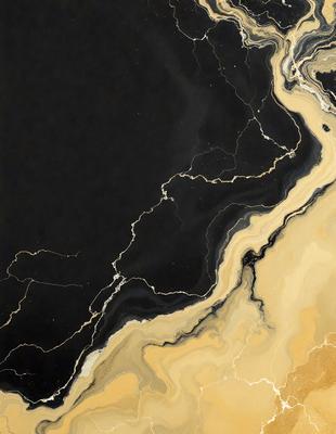 The primary subject of the image is a black and yellow painting, which features a yellow and black swirl pattern. The setting is a black background, and the visual style appears to be a digital art or illustration. The dominant colors in the painting are yellow and black, creating a vibrant and energetic atmosphere.