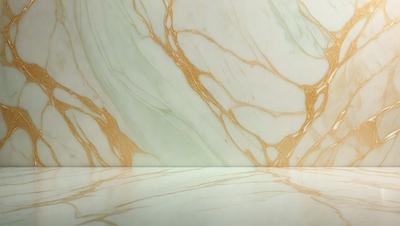 The primary subject of the image is a marble countertop with a green and gold pattern. The setting is a kitchen or bathroom, as the countertop is a part of the counter. The visual style is a photo, showcasing the intricate design of the marble countertop. The colors and mood of the image are warm and inviting, with the green and gold pattern adding a touch of elegance to the space.
