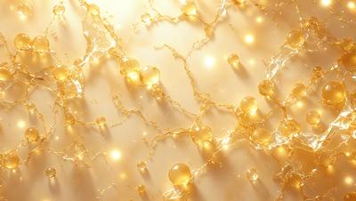 The primary subject of the image is a wall covered in a pattern of golden bubbles. The setting is a white wall, and the visual style appears to be a digital art or illustration. The dominant colors are gold and white, creating a warm and inviting atmosphere.