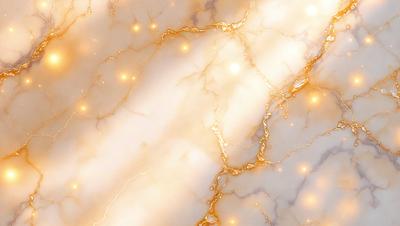 The primary subject of the image is a marble surface with a golden glow. The setting is a room with a marble wall, and the visual style is a close-up of the marble surface. The colors and mood of the image are warm and inviting, with the golden glow creating a sense of luxury and elegance.