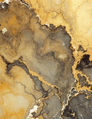 The primary subject of the image is a marble wall with a unique and intricate design. The setting is a room with a stone wall, and the visual style appears to be a combination of a photo and digital art. The colors and mood of the image are predominantly dark and moody, with the marble wall serving as the focal point.