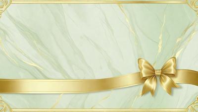 The primary subject of the image is a gold bow, which is placed on a marble surface. The setting is a marble wall, and the visual style appears to be a combination of a photo and digital art. The colors and mood of the image are predominantly gold and elegant, creating a sophisticated and luxurious atmosphere.