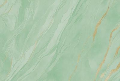 The primary subject of the image is a green marble wall with a pattern of gold streaks. The setting is a room with a green marble wall as the main focus. The visual style is a close-up of the marble wall, showcasing its unique texture and color. The colors and mood of the image are predominantly green and gold, creating a warm and luxurious atmosphere.