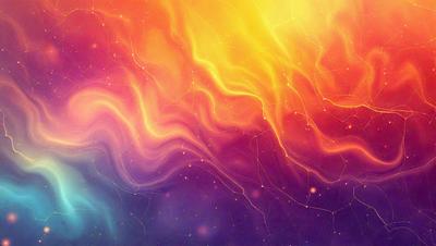 The primary subject of the image is a vibrant, colorful, and abstract background featuring a swirling pattern of bright colors. The setting is a space with a backdrop of stars, creating a sense of depth and dimension. The visual style is a combination of digital art and illustration, with the colors and mood evoking a sense of energy and movement.