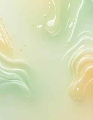 The primary subject of the image is a close-up of a white and green liquid, possibly a soap or a cream, with a few droplets of water. The setting is a white and green background, which adds to the overall visual style. The image appears to be a digital art or illustration, with a focus on the liquid and its surrounding environment. The colors and mood of the image are predominantly white and green, creating a clean and soothing atmosphere.