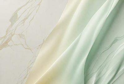 The primary subject of the image is a white and green fabric, which is the main focus of the image. The setting is a white wall, and the visual style is a photo. The colors and mood of the image are predominantly white and green, creating a calm and serene atmosphere.