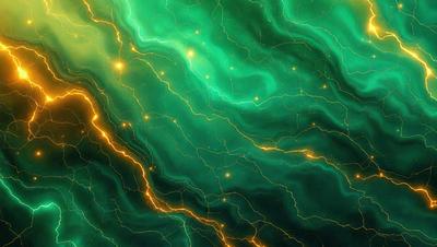 The primary subject of the image is a vibrant, colorful, and luminous green background. The setting appears to be a digital art or illustration, as the background is filled with a pattern of yellow lines and green swirls. The visual style is a mix of digital art and traditional illustration, creating a unique and captivating atmosphere. The colors and mood of the image are predominantly green and yellow, with a sense of energy and movement.