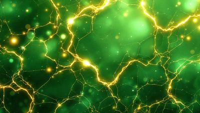 The primary subject of the image is a green, glowing, and neon-like pattern. The setting is a dark background, which contrasts with the bright and vibrant colors of the pattern. The visual style appears to be a combination of digital art and illustration, creating a unique and eye-catching design. The colors and mood of the image are predominantly green, with a hint of yellow, giving it a lively and energetic atmosphere.