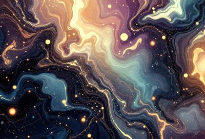 The primary subject of the image is a vibrant and colorful space scene, featuring a purple background with a yellow sun. The setting is a galaxy, and the visual style is a combination of digital art and illustration. The colors and mood of the image are lively and energetic, with a sense of wonder and exploration.