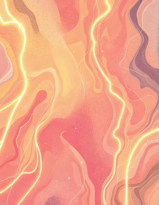 The primary subject of the image is a colorful, abstract design featuring a mix of yellow, pink, and orange hues. The setting is a wall with a patterned texture, giving the impression of a painting or digital artwork. The visual style is a combination of digital art and illustration, creating a vibrant and dynamic atmosphere. The colors and mood of the image are lively and energetic, with the bright colors and bold patterns evoking a sense of energy and creativity.