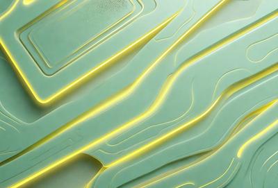 The primary subject of the image is a close-up of a yellow and green patterned surface. The setting appears to be a wall or a piece of artwork, with a green background. The visual style is a combination of digital art and illustration, creating a unique and eye-catching design. The dominant colors are yellow and green, giving the scene a vibrant and lively atmosphere.