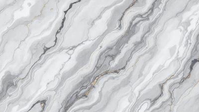 The primary subject of the image is a marble countertop with a gold-colored vein running through it. The setting is a kitchen, and the visual style is a close-up of the marble countertop. The colors and mood of the image are predominantly white and gold, giving it a luxurious and elegant appearance.