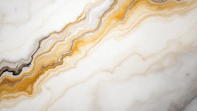 The primary subject of the image is a marble countertop with a white and yellow striped pattern. The setting is a kitchen or bathroom, as the countertop is a common feature in these spaces. The visual style is a close-up of the marble countertop, showcasing its unique pattern. The colors and mood of the image are predominantly white and yellow, giving it a clean and warm atmosphere.