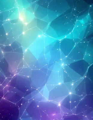 The primary subject of the image is a blue and purple background with a pattern of stars. The setting is a space-like environment, and the visual style appears to be a digital art or illustration. The dominant colors are blue and purple, creating a calm and serene atmosphere.