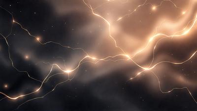The primary subject of the image is a bright, colorful, and dynamic display of light, possibly resembling a nebula or a starry sky. The setting is a dark, cloudy background that contrasts with the vibrant light. The visual style appears to be a combination of photo and digital art, creating a unique and captivating scene. The colors and mood of the image are predominantly warm and luminous, evoking a sense of wonder and awe.