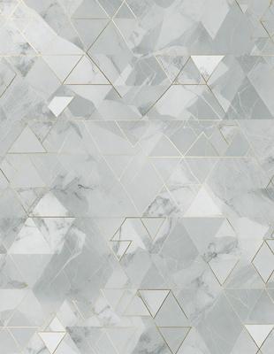 The primary subject of the image is a marble wall with a pattern of triangles. The setting is a room with a white marble wall, and the visual style is a close-up of the wall. The colors and mood of the image are predominantly white, giving it a clean and elegant appearance.