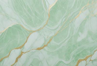 The primary subject of the image is a marble wall with a gold-colored design. The setting is a room with a green background. The visual style is a close-up of the marble wall, showcasing the intricate gold pattern. The colors and mood of the image are predominantly green, with the gold accents adding a touch of warmth and sophistication.